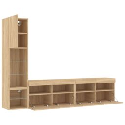 Berkfield Home 4 Piece TV Wall Units with LED Sonoma Oak Engineered Wood in Brown - thumbnail 6