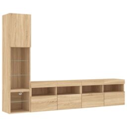 Berkfield Home 4 Piece TV Wall Units with LED Sonoma Oak Engineered Wood in Brown - thumbnail 3