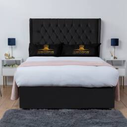 UK Bed Furniture Mary Winged Divan Bed Base with 54Inch Buttoned Headboard - No Storage in Black - Size: Single - thumbnail 1