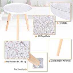 Wyld Haus Nona Wood White Round Side Table with Carved Floral Tray Top - thumbnail 8