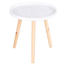 Wyld Haus Nona Wood White Round Side Table with Carved Floral Tray Top - thumbnail 2