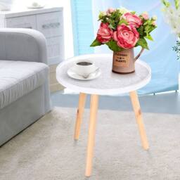 Wyld Haus Nona Wood White Round Side Table with Carved Floral Tray Top - thumbnail 4