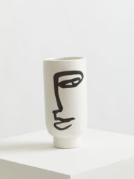Orsina Robust Ceramic Large Black & White Face Vase, Minimalist Ceramic Flower Vase, Sleek Vase For Flowers - thumbnail 3
