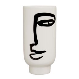 Orsina Robust Ceramic Large Black & White Face Vase, Minimalist Ceramic Flower Vase, Sleek Vase For Flowers