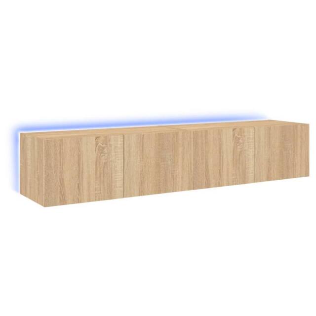 Berkfield Home TV Wall Cabinets with LED Lights 2 pcs Sonoma Oak 80x35x31 cm in Light Oak - Size: 80 x 35 x 31 cm - image 1