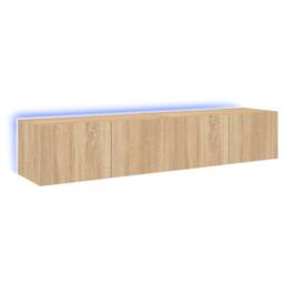 Berkfield Home TV Wall Cabinets with LED Lights 2 pcs Sonoma Oak 80x35x31 cm in Light Oak - Size: 80 x 35 x 31 cm - thumbnail 1
