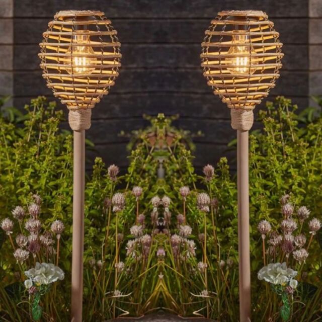 Marco Paul 2pck Large Solar Rattan Stake Lights in Beige - image 1