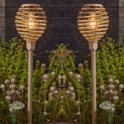 Marco Paul 2pck Large Solar Rattan Stake Lights in Beige - thumbnail 1