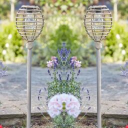 Marco Paul 2pck Large Solar Rattan Stake Lights in Beige - thumbnail 2