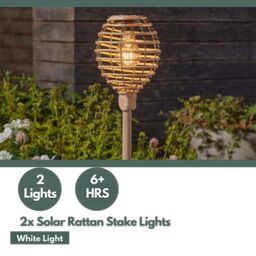 Marco Paul 2pck Large Solar Rattan Stake Lights in Beige - thumbnail 5