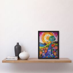 "Artery8 Bright Colourful Hippy Artwork Flowers Sun Trees Framed Art Print - Size: W12"" x H16""" - thumbnail 4