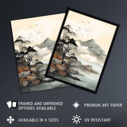 Artery8 Wall Art Print Autumn Coastal Landscape in Scottish Highlands Framed in Grey - Size: A4 - thumbnail 2