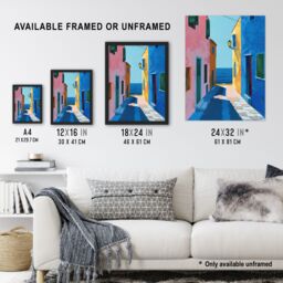 "Artery8 Colourful Mediterranean Spanish Coastal Painting Wall Art Print - Size: W12"" x H16""" - thumbnail 3