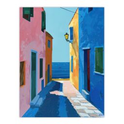 "Artery8 Colourful Mediterranean Spanish Coastal Painting Wall Art Print - Size: W12"" x H16""" - thumbnail 1