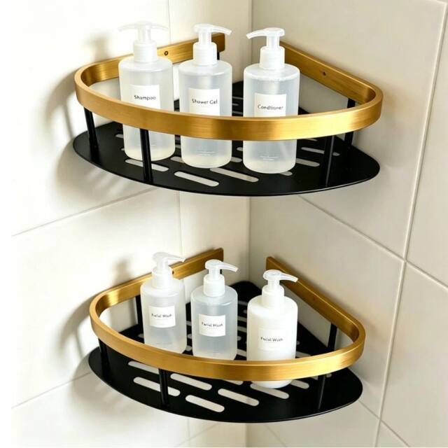Nordara 4Pcs Bathroom Corner Shower Caddy Mount in Black - image 1