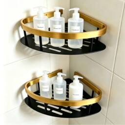 Nordara 4Pcs Bathroom Corner Shower Caddy Mount in Black - thumbnail 1