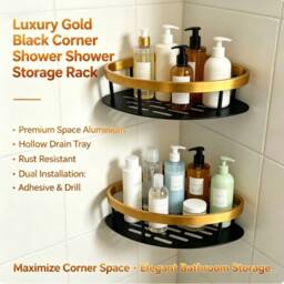 Nordara 4Pcs Bathroom Corner Shower Caddy Mount in Black - thumbnail 4