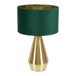 ValueLights Jax Gold Dimmable Touch Table Lamp with Velvet Drum & Gold Inner Shade & Bulb in Bottle Green - thumbnail 2