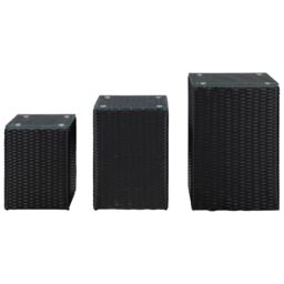 Berkfield Home Side Tables 3 pcs with Glass Top Black Poly Rattan - thumbnail 2
