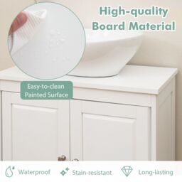 Gymax Under Sink Bathroom Cabinet With Adjustable Shelf U-Shape Cut-Out in White - thumbnail 6