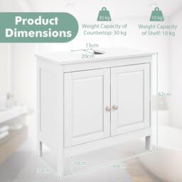 Gymax Under Sink Bathroom Cabinet With Adjustable Shelf U-Shape Cut-Out in White - thumbnail 2