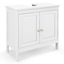 Gymax Under Sink Bathroom Cabinet With Adjustable Shelf U-Shape Cut-Out in White - thumbnail 1