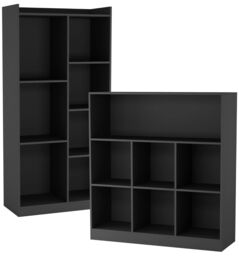 EONLION Tall 7-Cube Wooden Bookcase - Wide Storage Cabinet Shelf Unit in Dark Brown - thumbnail 2