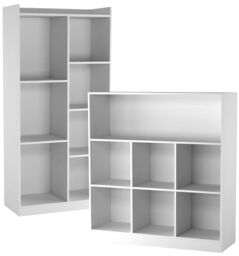 EONLION Tall 7-Cube Wooden Bookcase - Wide Storage Cabinet Shelf Unit in Dark Brown - thumbnail 3