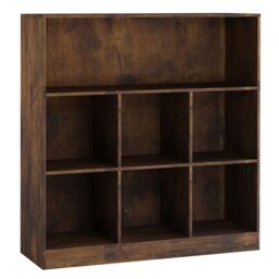 EONLION Tall 7-Cube Wooden Bookcase - Wide Storage Cabinet Shelf Unit in Dark Brown - thumbnail 7