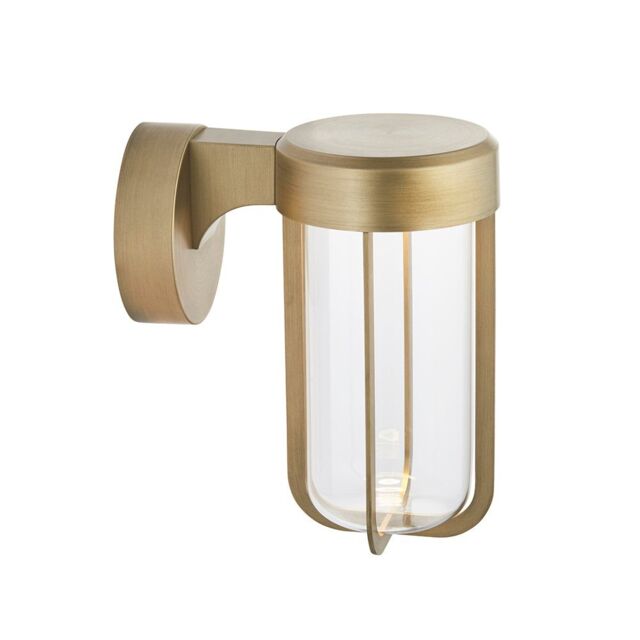 Loops Brushed Gold Outdoor Wall Light with Glass Shade - IP44 Rated - Integrated LED in Clear - image 1