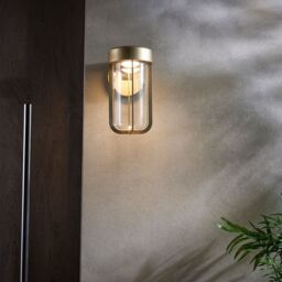 Loops Brushed Gold Outdoor Wall Light with Glass Shade - IP44 Rated - Integrated LED in Clear - thumbnail 4