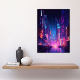 "Artery8 Synthpop City Modern Neon Futuristic Cityscape Blue Purple Large Wall Art Poster Print Thick Paper 18X24 Inch - Size: W18"" x H24""" - thumbnail 4