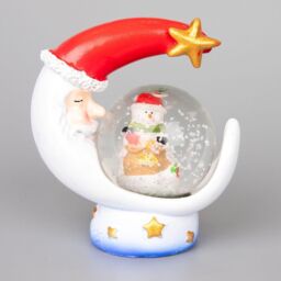 Shatchi Christmas Mini Snowglobe Water Ball Snow Dome Features Santa, Reindeer, Snowman, Teddy Scene Resin Moon Shape Base in Red - thumbnail 4
