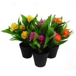 Leaf 18cm Artificial Freesia Plant Orange Flowering - thumbnail 3
