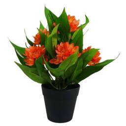 Leaf 18cm Artificial Freesia Plant Orange Flowering - thumbnail 1
