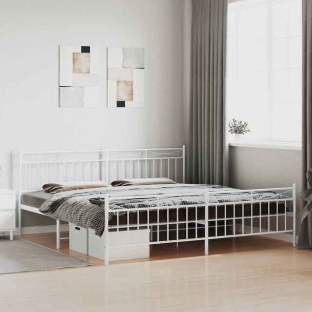 Berkfield Home Metal Bed Frame with Headboard & Footboard White 193x203 cm - image 1