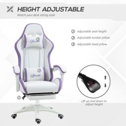 VINSETTO Racing Style Gaming Chair with Reclining Function Footrest in White - thumbnail 4
