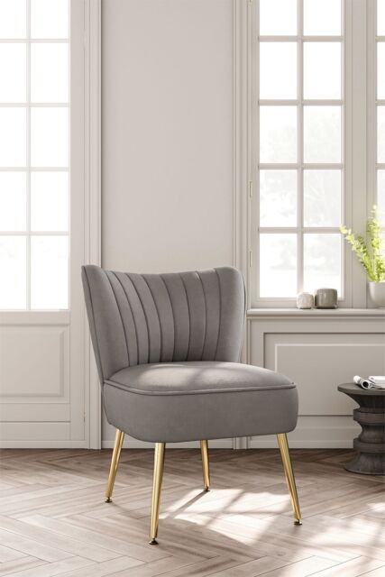 Living and Home Grey Velvet Armless Wingback Accent Chair with Gold Metal Legs - image 1