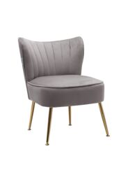 Living and Home Grey Velvet Armless Wingback Accent Chair with Gold Metal Legs - thumbnail 3