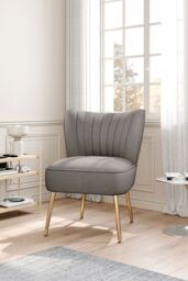 Living and Home Grey Velvet Armless Wingback Accent Chair with Gold Metal Legs - thumbnail 2