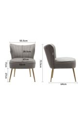Living and Home Grey Velvet Armless Wingback Accent Chair with Gold Metal Legs - thumbnail 6
