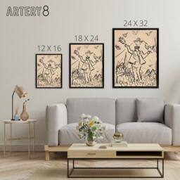 "Artery8 Study for Joy Family Ink Drawing Kubincan Black Framed Canvas Wall Art in Beige - Size: W12"" x H16""" - thumbnail 4