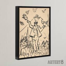"Artery8 Study for Joy Family Ink Drawing Kubincan Black Framed Canvas Wall Art in Beige - Size: W12"" x H16""" - thumbnail 2
