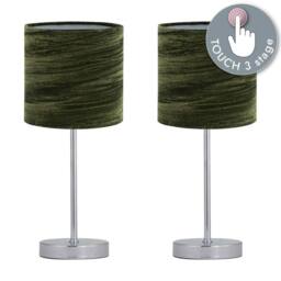 First Choice Lighting Set of 2 Chrome Touch Table Lamp with Green Crushed Velvet Shades in Silver - thumbnail 2