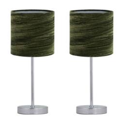 First Choice Lighting Set of 2 Chrome Touch Table Lamp with Green Crushed Velvet Shades in Silver