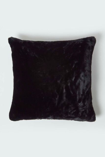 Homescapes Soft Touch Faux Fur Cushion 46 x 46 cm in Black - image 1