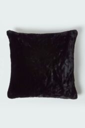 Homescapes Soft Touch Faux Fur Cushion 46 x 46 cm in Black - thumbnail 1