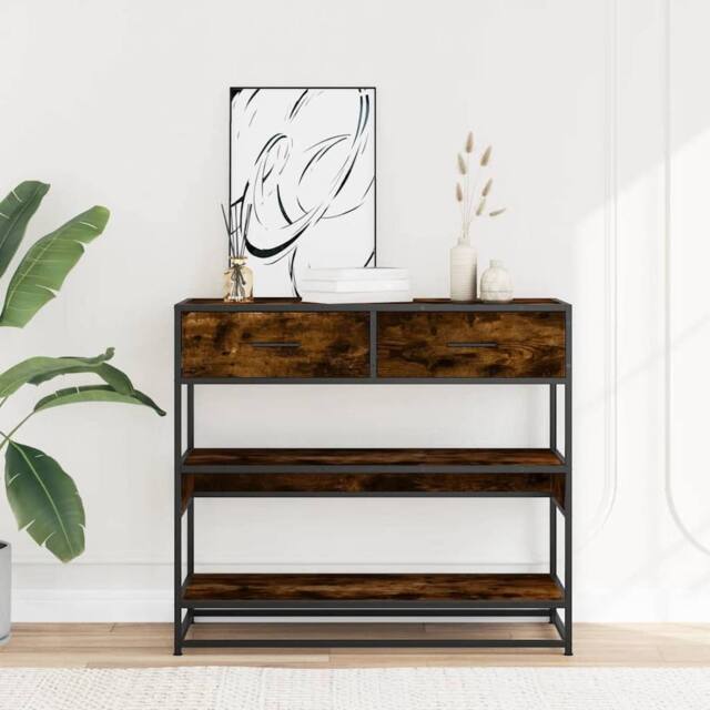 Berkfield Home Decorative Console Table Smoked Oak 90x35x80 cm Engineered Wood in Brown - Size: 90 x 35 x 80 cm - image 1