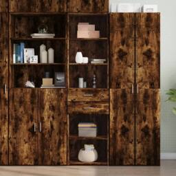 Berkfield Home Highboard Smoked Oak 50x42.5x185 cm Engineered Wood in Brown - thumbnail 2