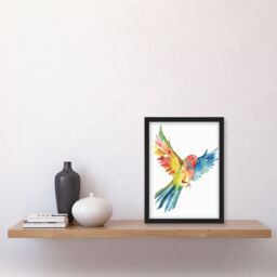 "Artery8 Colourful Parrot Spread Wings Flying Watercolour Framed Wall Art - Size: W12"" x H16""" - thumbnail 4